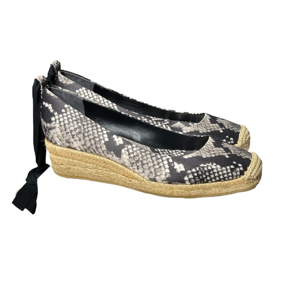 TORY BURCH Heather Ankle Wrap Espadrille Wedges Size 7 Black/Roccia Snake Print - Picture 1 of 11